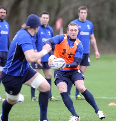 17.02.11 - Wales Rugby Training... Morgan Stoddart tries to get past Alun Wyn Jones. 