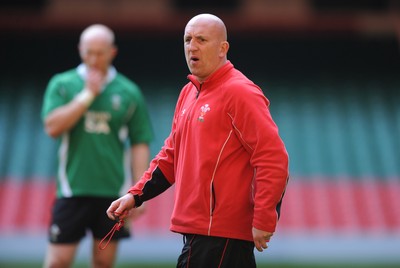 17.03.09 - Wales Rugby Training - Wales defence coach Shaun Edwards looks on during training. 