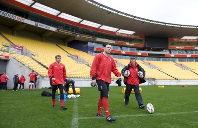 17.06.10 - Wales Rugby Training - Leigh Halfpenny and Stephen Jones walks out for training at Westpac Stadium. 