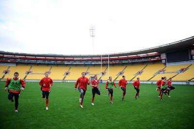 17.06.10 - Wales Rugby Training - Wales players warm up during training at Westpac Stadium. 
