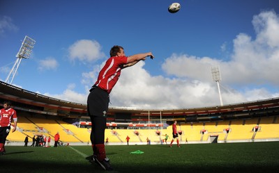 17.06.10 - Wales Rugby Training - Matthew Rees throws a line-out ball during training at Westpac Stadium, where Wales will play South Africa during the 2011 Rugby World Cup. 