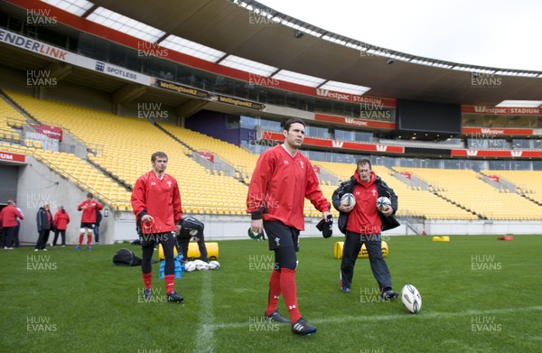 17.06.10 - Wales Rugby Training - Leigh Halfpenny and Stephen Jones walks out for training at Westpac Stadium. 