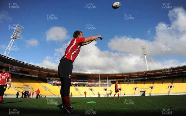 17.06.10 - Wales Rugby Training - Matthew Rees throws a line-out ball during training at Westpac Stadium, where Wales will play South Africa during the 2011 Rugby World Cup. 