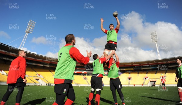 17.06.10 - Wales Rugby Training - Deiniol Jones takes a line-out ball during training at Westpac Stadium, where Wales will play South Africa during the 2011 Rugby World Cup. 