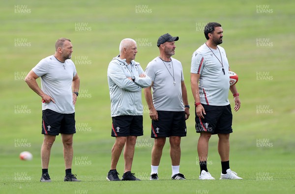 170823 - Wales Rugby Training ahead of their final Rugby World up warm up game against South Africa - Forwards Coach Jonathan Humphreys, Head Coach Warren Gatland, Attack Coach Alex King and Contact Area Coach Jonathan Thomas during training