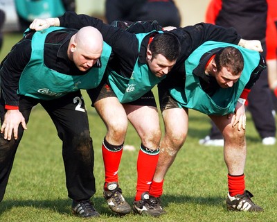 180203 - Wales Rugby Training - Wales' front row Ben Evans, Mefin Davies and Iestyn Thomas training ahead of their Six Nations clash against England