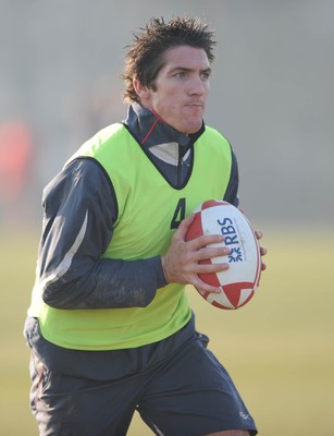 18.02.08 - Wales Rugby Training - James Hook in action during training 