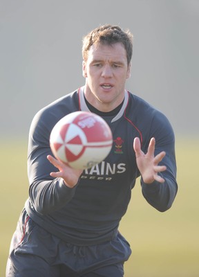 18.02.08 - Wales Rugby Training - Mark Jones in action during training 