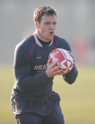 18.02.08 - Wales Rugby Training - Mark Jones in action during training 
