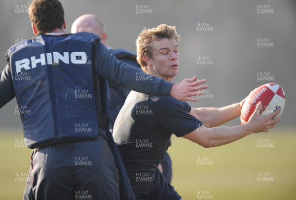 18.02.08 - Wales Rugby Training - Dwayne Peel is tackled by Mark Jones(L) during training 