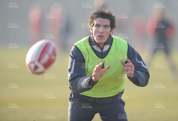 18.02.08 - Wales Rugby Training - James Hook in action during training 