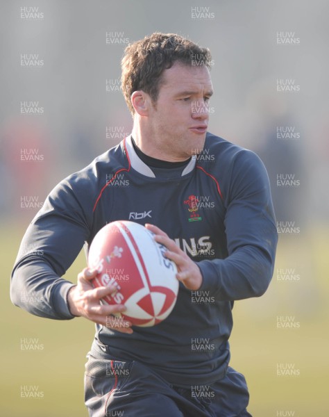 18.02.08 - Wales Rugby Training - Mark Jones in action during training 