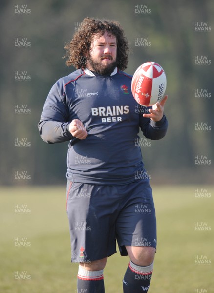 18.02.08 - Wales Rugby Training - Adam Jones in action during training 