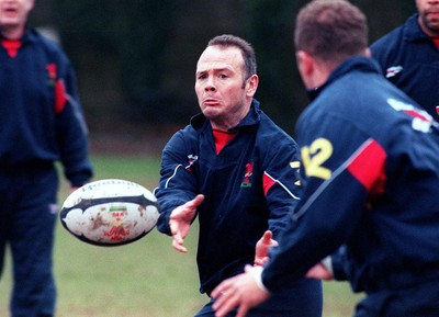 180298 - Wales Rugby Training -  Ieuan Evans (right) during today's training session before he pulled out of the team through injury