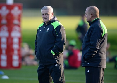 181114 - Wales Rugby Training - Warren Gatland and Alan Phillips during training