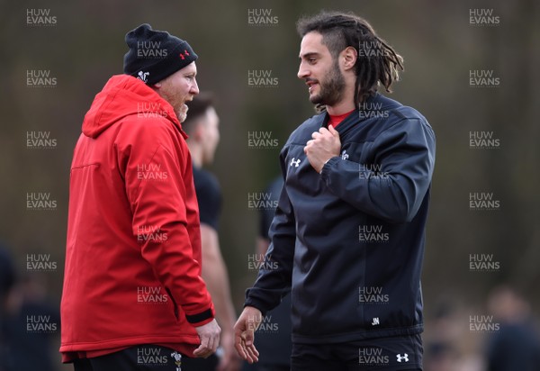 190219 - Wales Rugby Training - Neil Jenkins and Josh Navidi during training