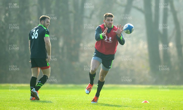 190315 - Wales Rugby Training -Rhys Webb and Gareth Davies (left) during training