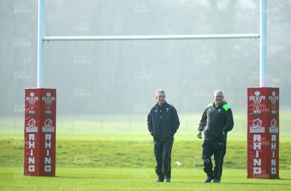 190315 - Wales Rugby Training -Rob Howley and Warren Gatland during training