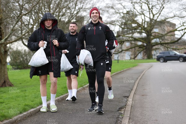 200224 - Wales Rugby Training in the week leading up to their 6 Nations game against Ireland - Elliot Dee, Gareth Thomas and George North arrive at training