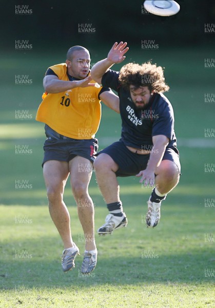 20.05.07  Wales rugby on Tour to Australia GAVIN THOMAS AND ADAM JONES(RT) during the warm-up at training in Terrigal. 