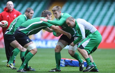 20.11.09 - Wales Rugby Captains Run - Dan Lydiate drives into Luke Charteris during training. 