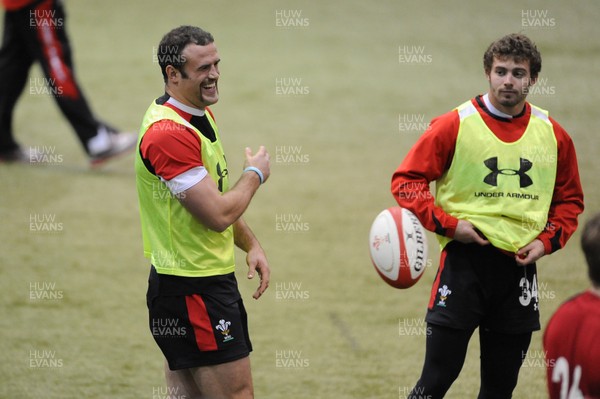 201112 - Wales Rugby Training -Jamie Roberts and Leigh Halfpenny during training