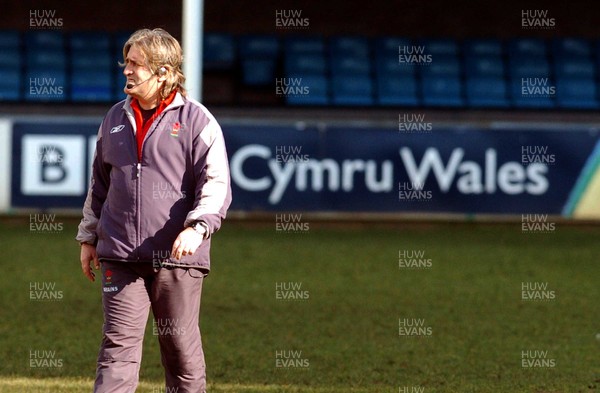 210206 - Wales Rugby Training Wales caretaker coach oversees a training session at Cardiff Arms Park, ahead of his sides clash against Ireland  