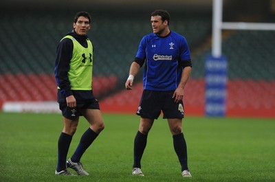 21.02.11 - Wales Rugby Training - James Hook and Jamie Roberts during training. 