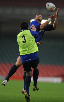 21.02.11 - Wales Rugby Training - Jamie Roberts and Stephen Jones during training. 