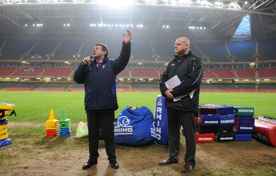 21.02.11 - Wales Rugby Training - WRU Chief Executive Roger Lewis and Phil Steele talk to fans at a Wales rugby training session which was opened up to the public at the Millennium Stadium. 