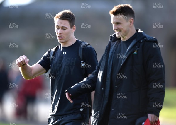 210219 - Wales Rugby Training - Liam Williams (left) and Jonathan Davies during training