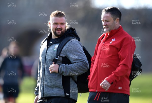 210219 - Wales Rugby Training - Tomas Francis (left) and Dr Geoff Davies during training