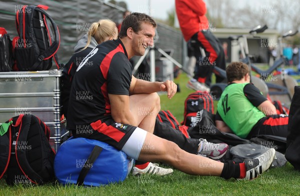 21.09.11 - Wales Rugby Training - Sam Warburton looks on during training. 