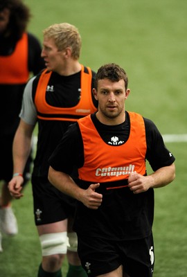 22.02.10 - Wales Rugby Training - Deiniol Jones(front) and Bradley Davies(back) during training. 