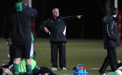22.02.10 - Wales Rugby Training - Head coach Warren Gatland during a night training session in preparation for Wales Friday night match with France. 