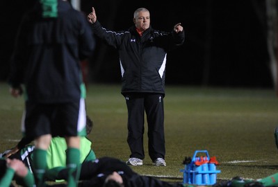 22.02.10 - Wales Rugby Training - Head coach Warren Gatland during a night training session in preparation for Wales Friday night match with France. 