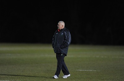 22.02.10 - Wales Rugby Training - Head coach Warren Gatland during a night training session in preparation for Wales Friday night match with France. 