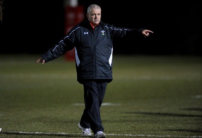 22.02.10 - Wales Rugby Training - Head coach Warren Gatland during a night training session in preparation for Wales Friday night match with France. 