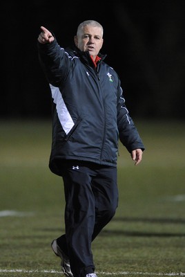22.02.10 - Wales Rugby Training - Head coach Warren Gatland during a night training session in preparation for Wales Friday night match with France. 