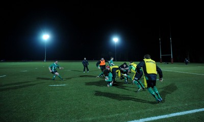 22.02.10 - Wales Rugby Training - Wales players train at night in preparation for their Friday night match with France . 