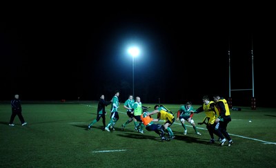 22.02.10 - Wales Rugby Training - Wales players train at night in preparation for their Friday night match with France . 