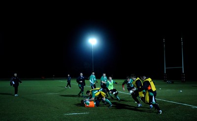 22.02.10 - Wales Rugby Training - Wales players train at night in preparation for their Friday night match with France . 