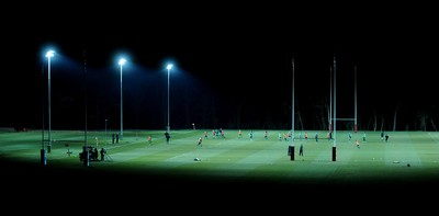22.02.10 - Wales Rugby Training - Wales players train at night in preparation for their Friday night match with France . 