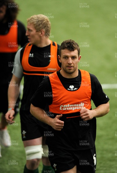 22.02.10 - Wales Rugby Training - Deiniol Jones(front) and Bradley Davies(back) during training. 