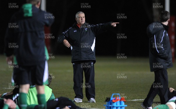 22.02.10 - Wales Rugby Training - Head coach Warren Gatland during a night training session in preparation for Wales Friday night match with France. 