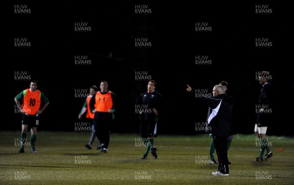 22.02.10 - Wales Rugby Training - Head coach Warren Gatland during a night training session in preparation for Wales Friday night match with France. 