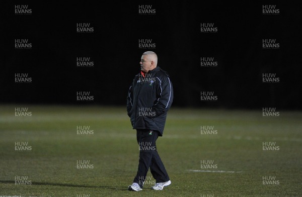 22.02.10 - Wales Rugby Training - Head coach Warren Gatland during a night training session in preparation for Wales Friday night match with France. 