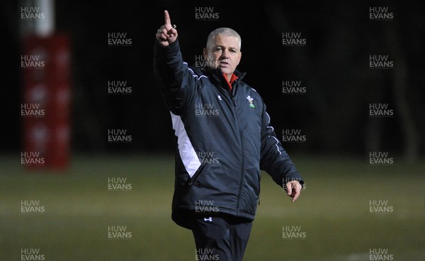 22.02.10 - Wales Rugby Training - Head coach Warren Gatland during a night training session in preparation for Wales Friday night match with France. 