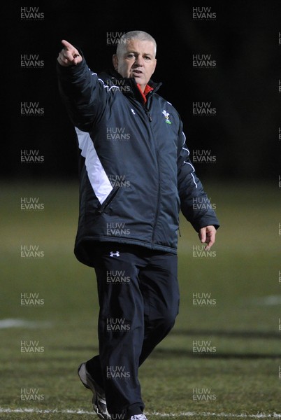 22.02.10 - Wales Rugby Training - Head coach Warren Gatland during a night training session in preparation for Wales Friday night match with France. 