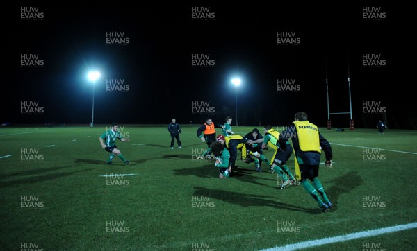 22.02.10 - Wales Rugby Training - Wales players train at night in preparation for their Friday night match with France . 